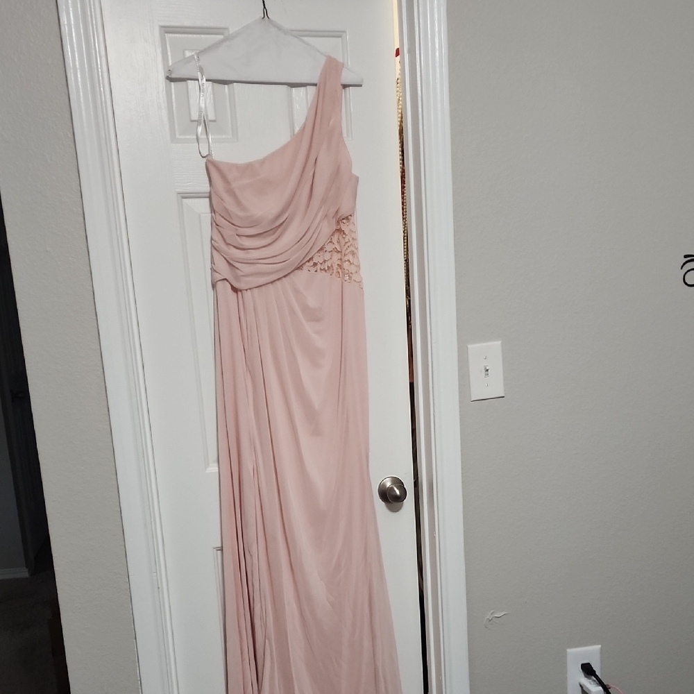 David's Bridal Pink Asymmetrical Ruched Gown
